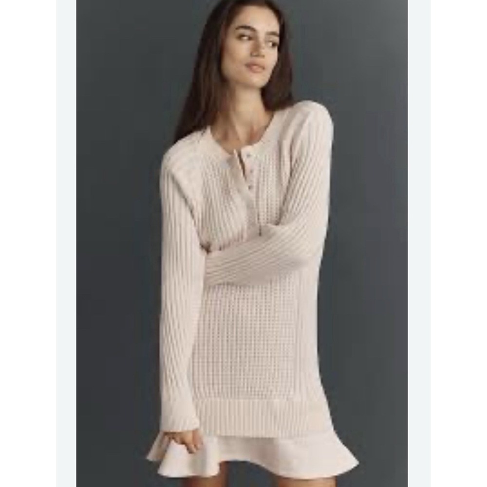 Daily Practice Anthropologie Pink Twofer Waffle Knit Mini Dress Large New $158